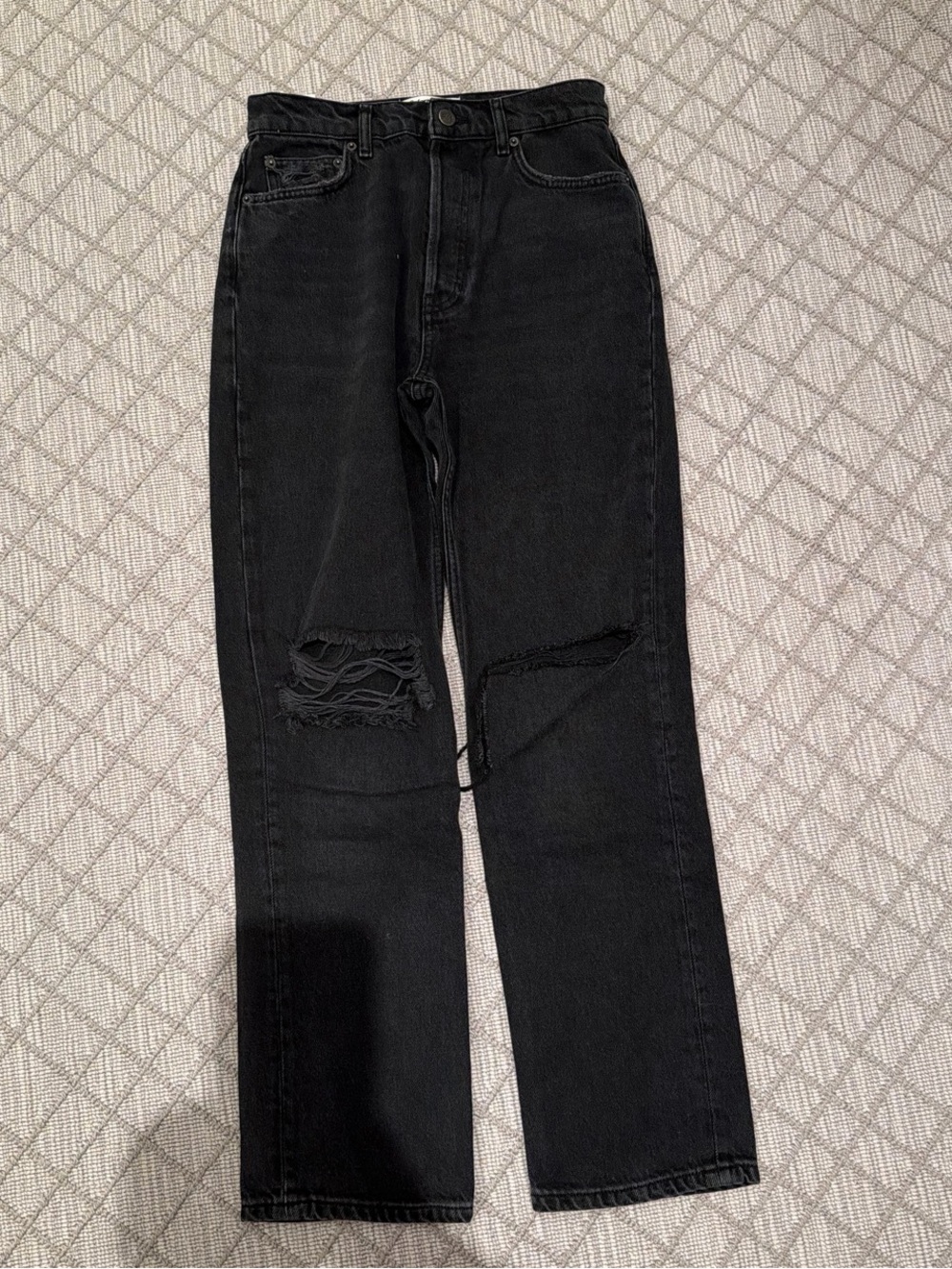 Reformation Black Straight Leg Ripped Jeans